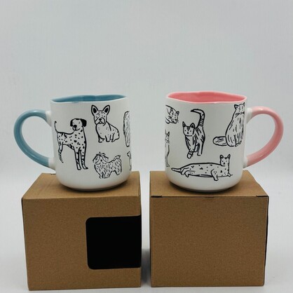 2/A Embossed Cats and Dogs Mug 450ml with individual craft window box