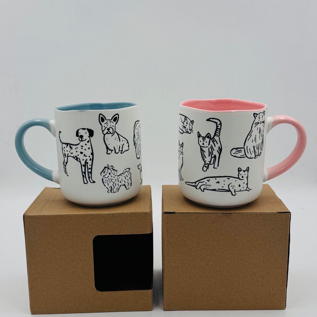 2/A Embossed Cats and Dogs Mug 450ml with individual craft window box
