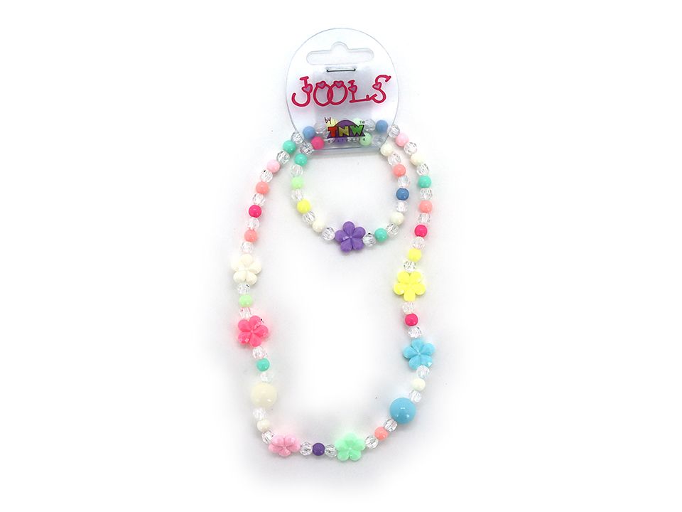 BANGLE + NECKLACE SET – PASTEL W/FLOWERS & BEADS