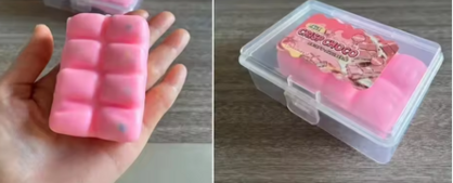 Faux Crisp pink bar Crispy Squishy Toy in Plastic Storage Case