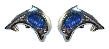E1797 SMALL DOLPHIN W/BLUE INLAY EARRINGS