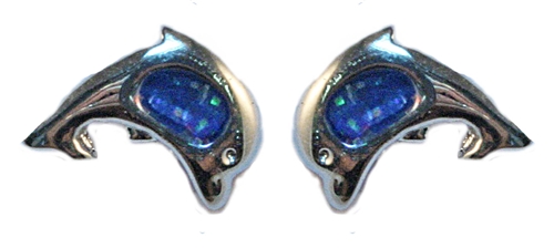 E1797 SMALL DOLPHIN W/BLUE INLAY EARRINGS