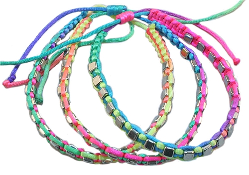 BR6442 SET X 3 FLUORO/METAL BEAD BRACELETS