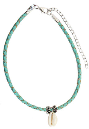 ANP6599   TURQUOISE LEATHER COWRIE SHELL ANKLET