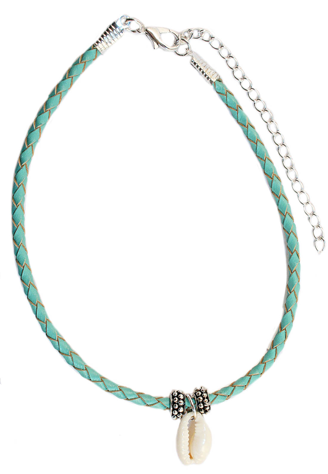 ANP6599   TURQUOISE LEATHER COWRIE SHELL ANKLET