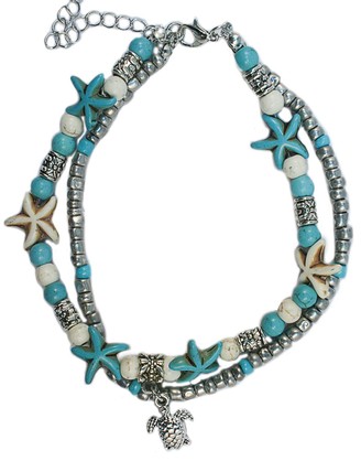 ANP6665   BLUE, WHITE STARFISH & TURTLE ANKLET