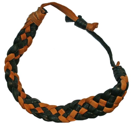 BR5844 TAN & BLACK PLAITED LEATHER TIE BRACELET