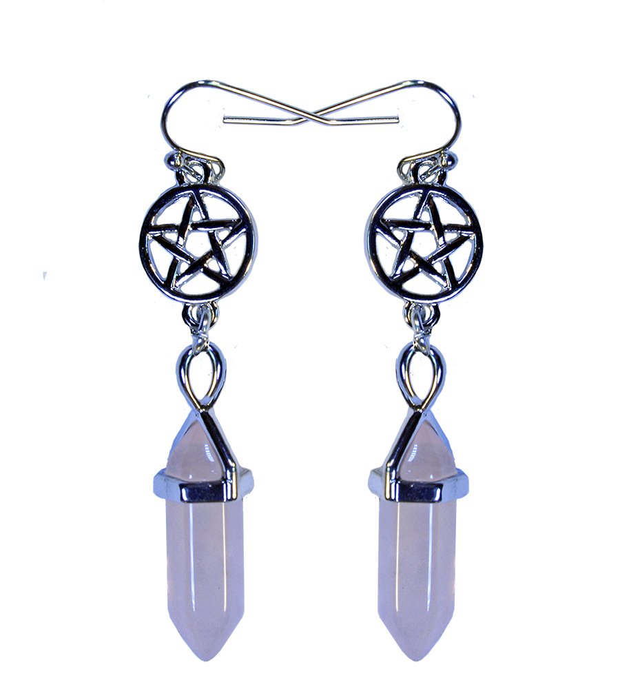 E1942  PENTACLE W/ ROSE QUARTZ POINT EARRINGS