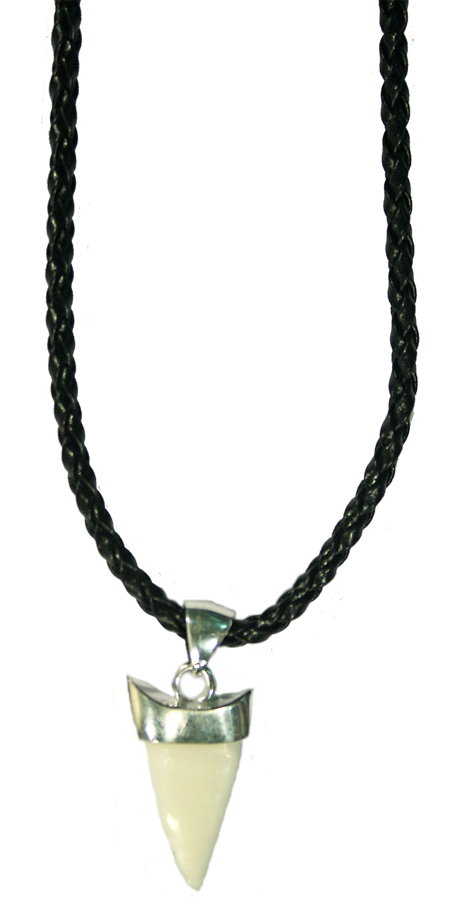 P5357 CAPPED BONE TUSK PLAITED LEATHER CHOKER