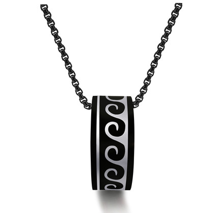 P6783 S/S WAVE RING ON BLACK CHAIN