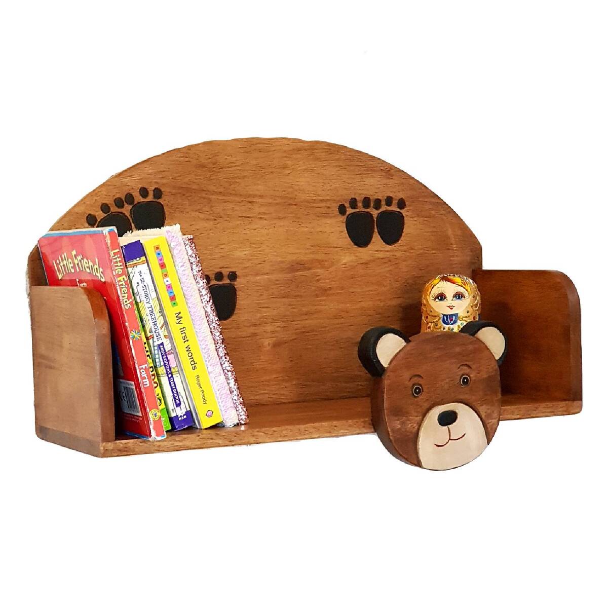 Children's book shelf Bear theme for children's room with mounting hooks