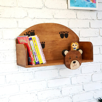 Children's book shelf Bear theme for children's room with mounting hooks