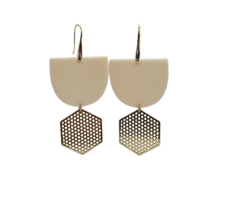 Ivory gold hexagon dangle
