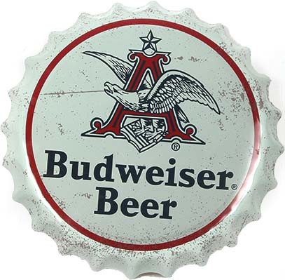 Budweiser Beer Bottle Top Tin Sign 38.1 cm