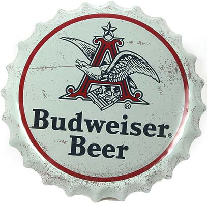 Budweiser Beer Bottle Top Tin Sign 38.1 cm