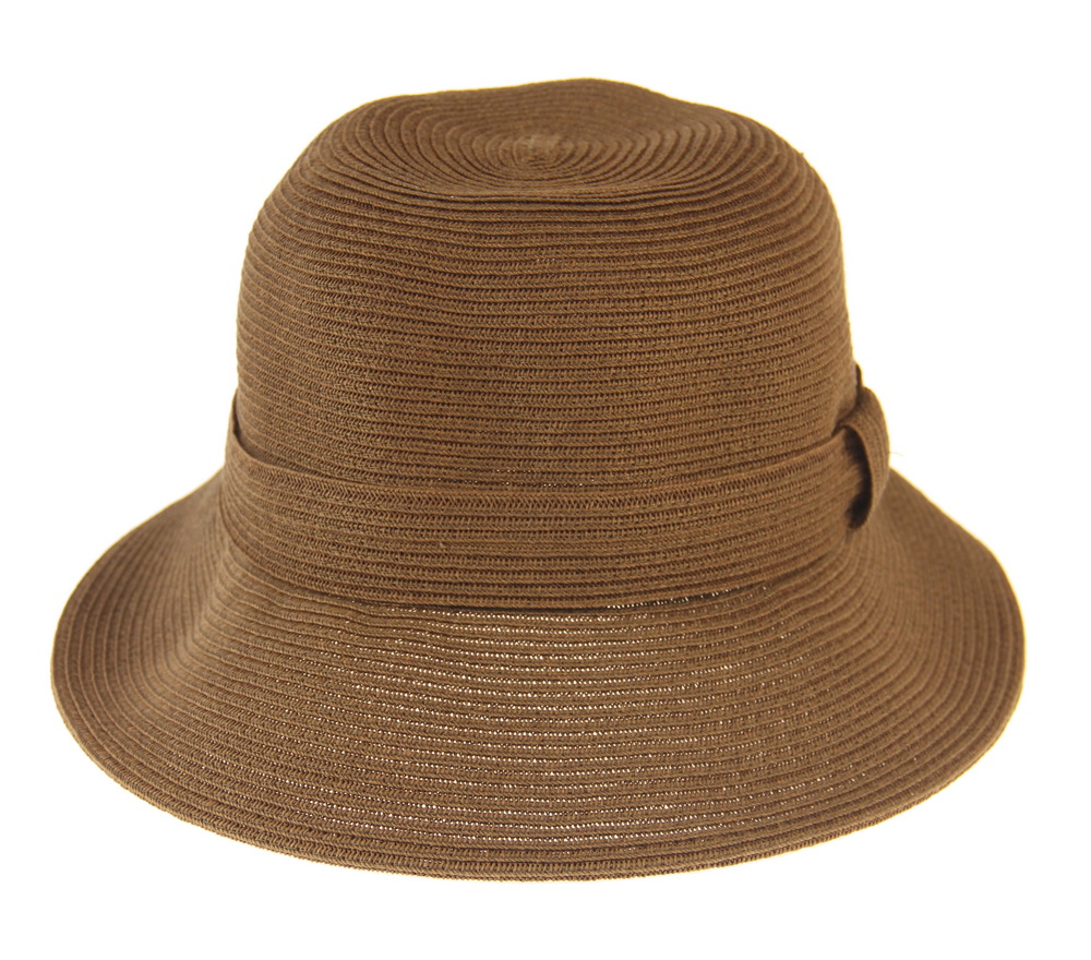 HAT731 CHOCOLATE : cloche w square on trim detail