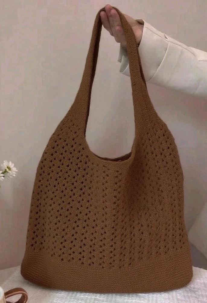 BAG629 CHOCOLATE : Crochet sling shoulder bag