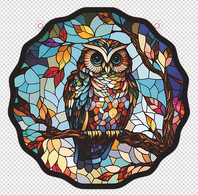 SUN067 MEDIUM : Suncatcher Owl SET OF 2