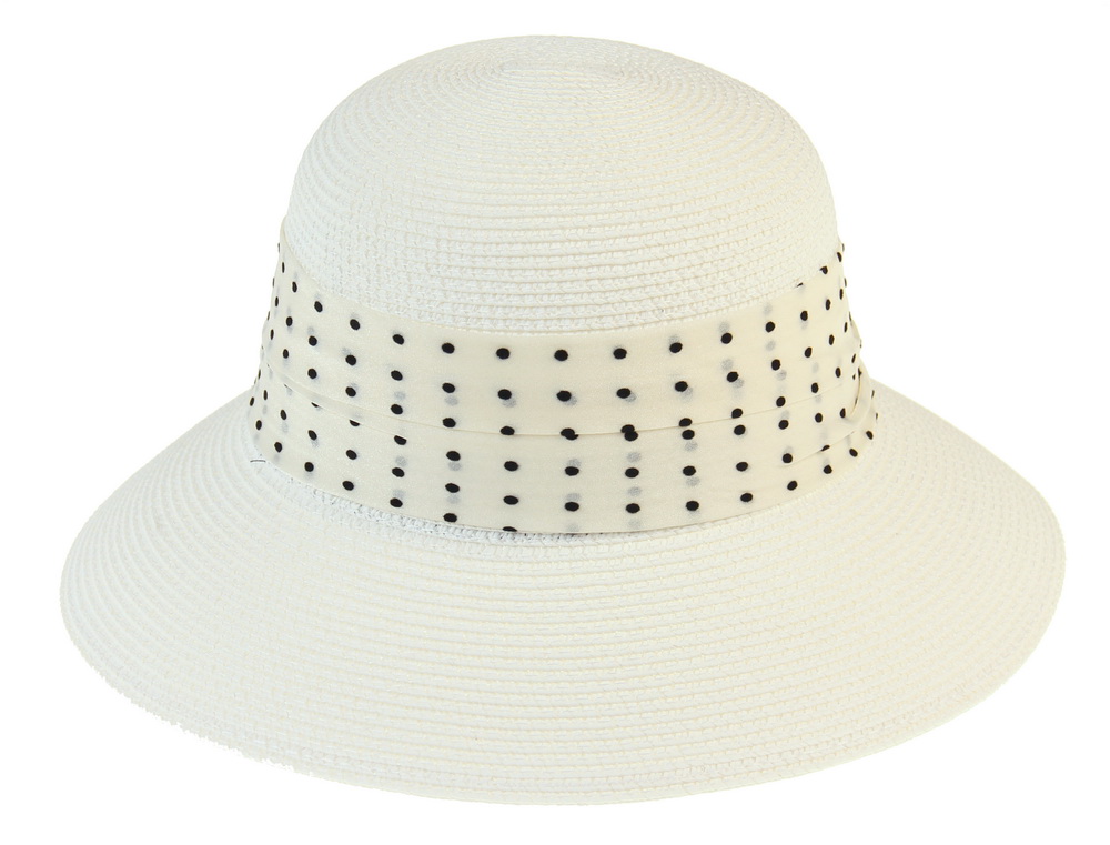 HAT741 WHITE : Bucket hat with spotty trim