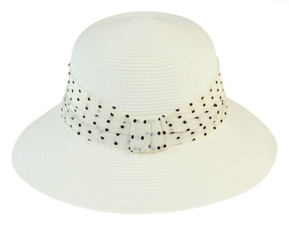 HAT741 WHITE : Bucket hat with spotty trim