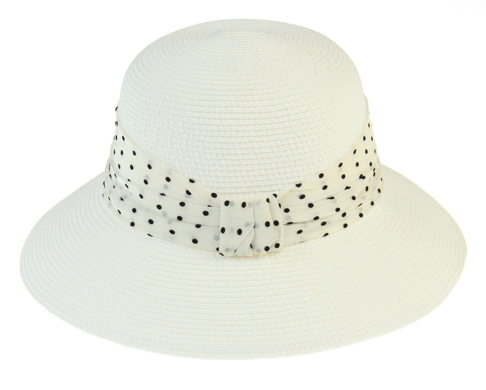 HAT741 WHITE : Bucket hat with spotty trim