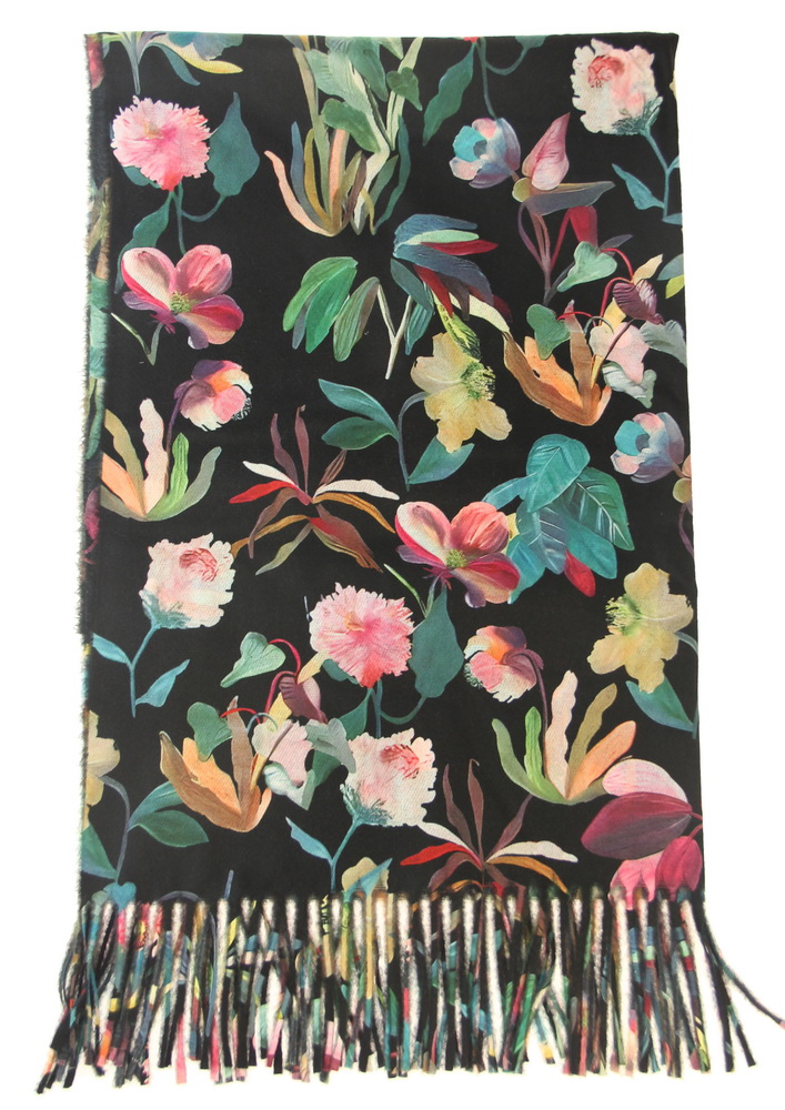 SCF3783 BLACK : Multi-Floral scarf