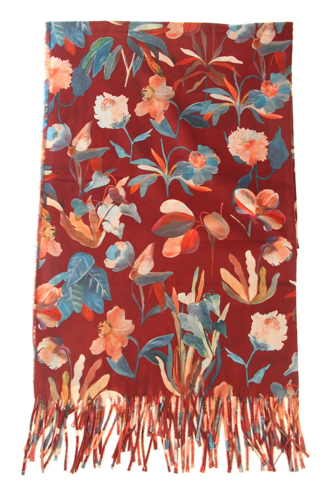 SCF3783 BURGUNDY : Multi-Floral scarf