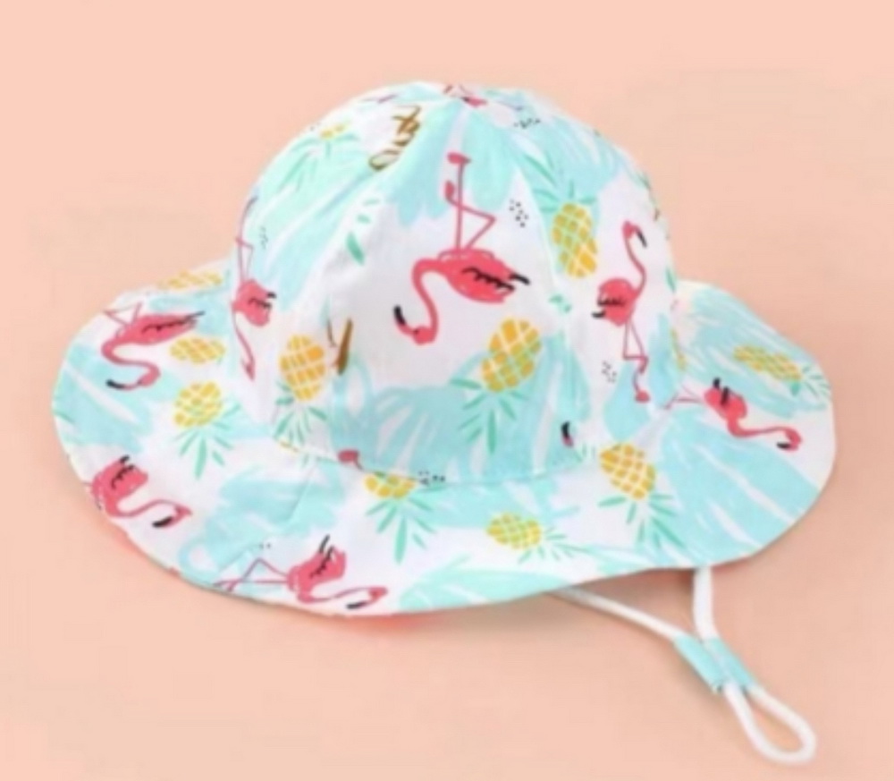 HAT K529 54CM : flamingo on blue wide brim hat