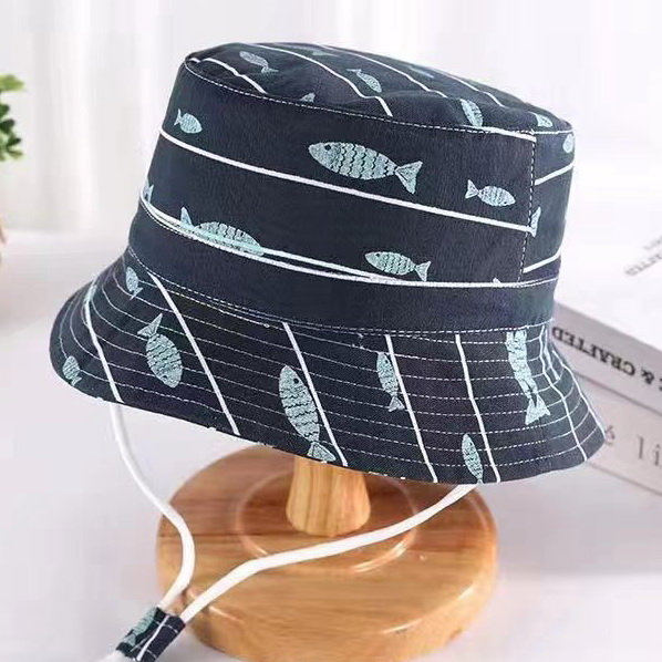 HAT K020 50CM : Kids blue fish bucket hat 50cm