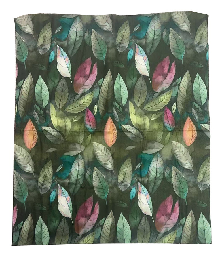 SCF3785 OLIVE : Mixed leaves scarf