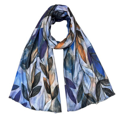 SCF3786 BLUE : Trailing Leaves scarf