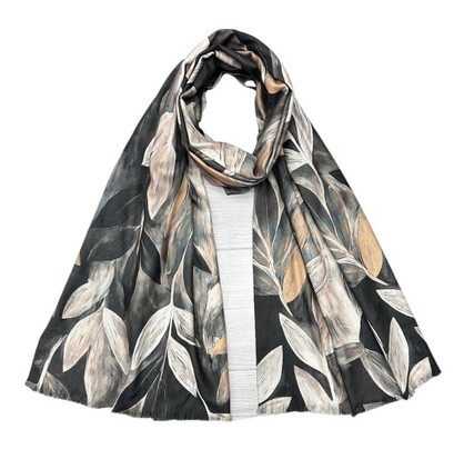 SCF3786 GREY : Trailing Leaves scarf
