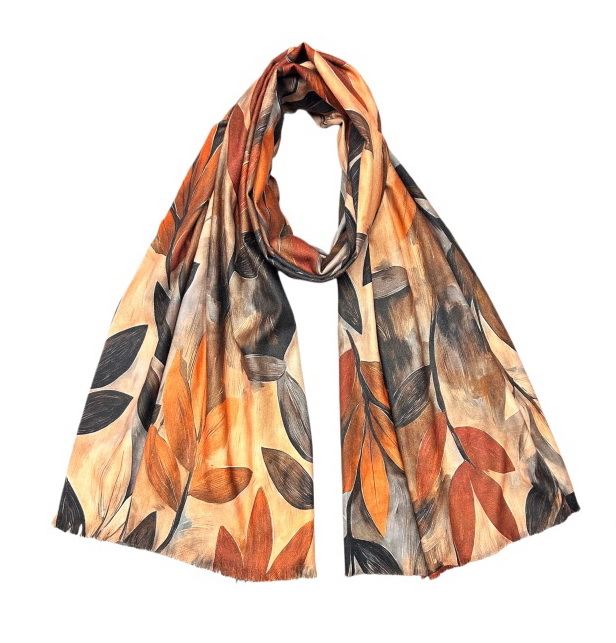 SCF3786 ORANGE : Trailing Leaves scarf