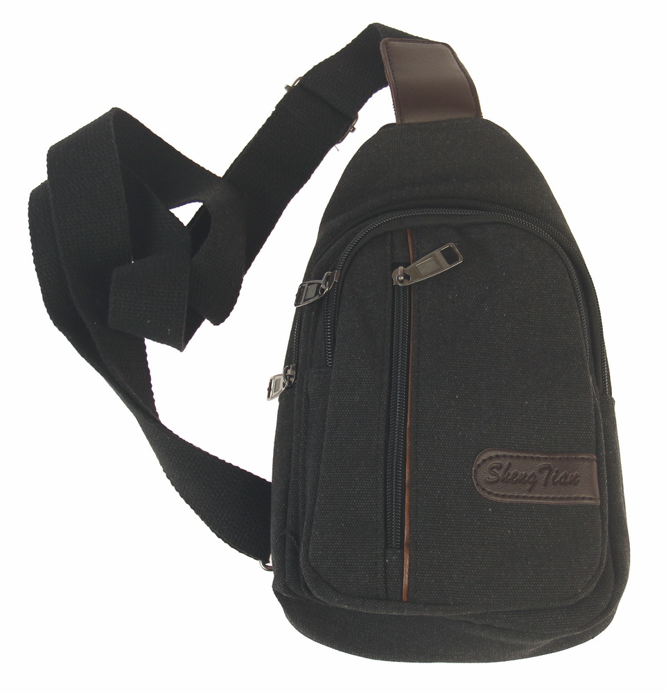 BAG641 BLACK : Canvas cross body backpack
