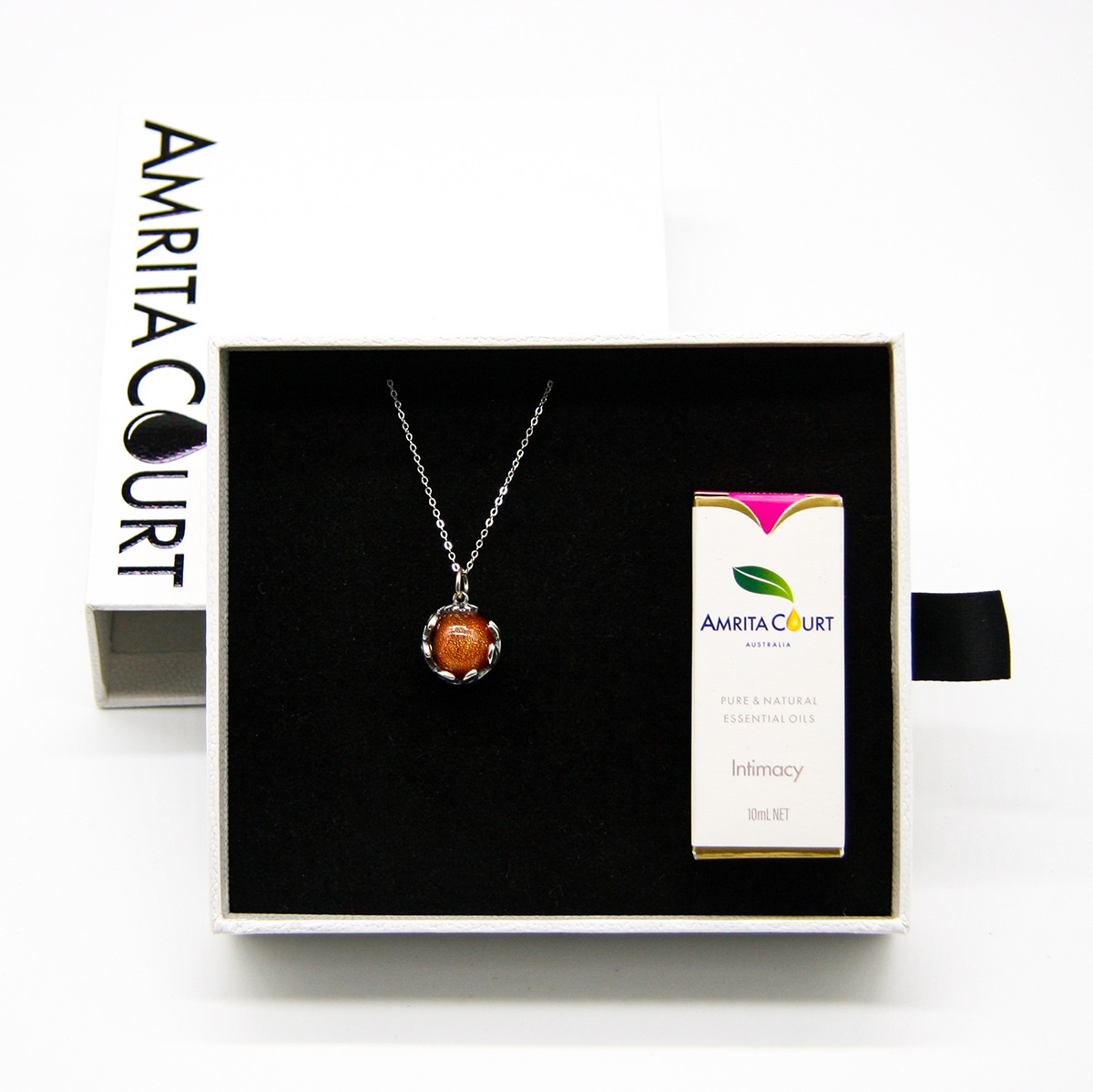 Gift Gox - Aroma Necklace White Gold - Planet Solstice Sunburst (Fire Red) + Purify