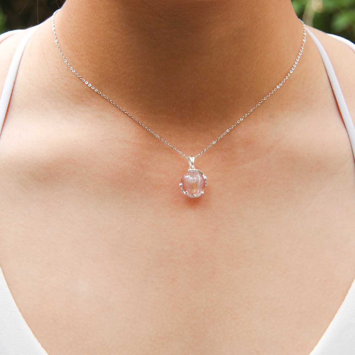 Gift Gox - Aroma Necklace White Gold - Planet Lunar Lavender (Lanvender Purple) + Purify