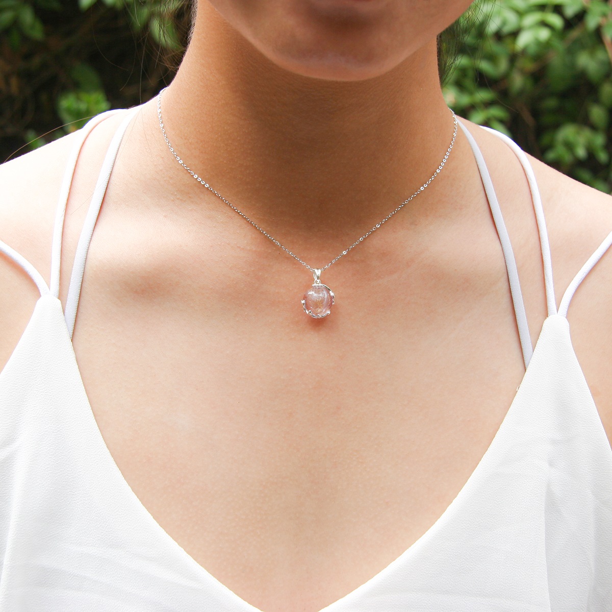 Gift Gox - Aroma Necklace White Gold - Planet Lunar Lavender (Lanvender Purple) + Purify