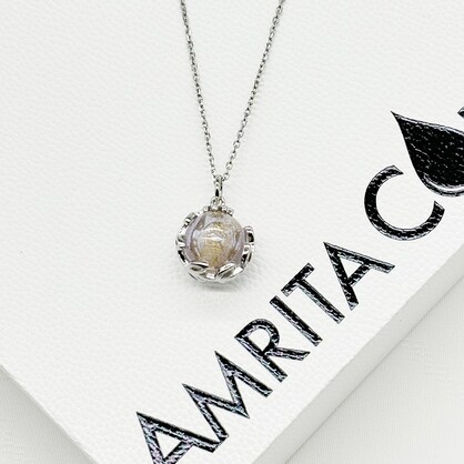 Gift Gox - Aroma Necklace White Gold - Planet Lunar Lavender (Lanvender Purple) + Purify