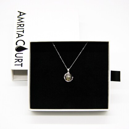 Gift Gox - Aroma Necklace White Gold - Planet Lunar Lavender (Lanvender Purple) + Purify