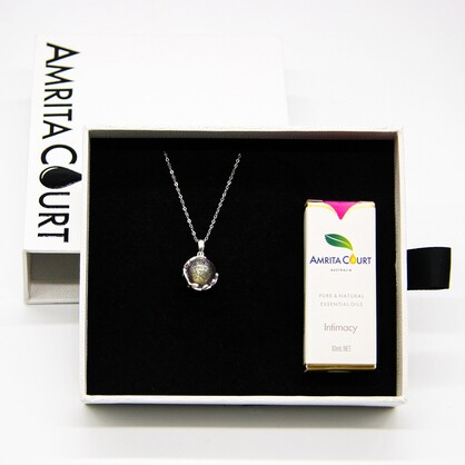 Gift Gox - Aroma Necklace White Gold - Planet Lunar Lavender (Lanvender Purple) + Purify