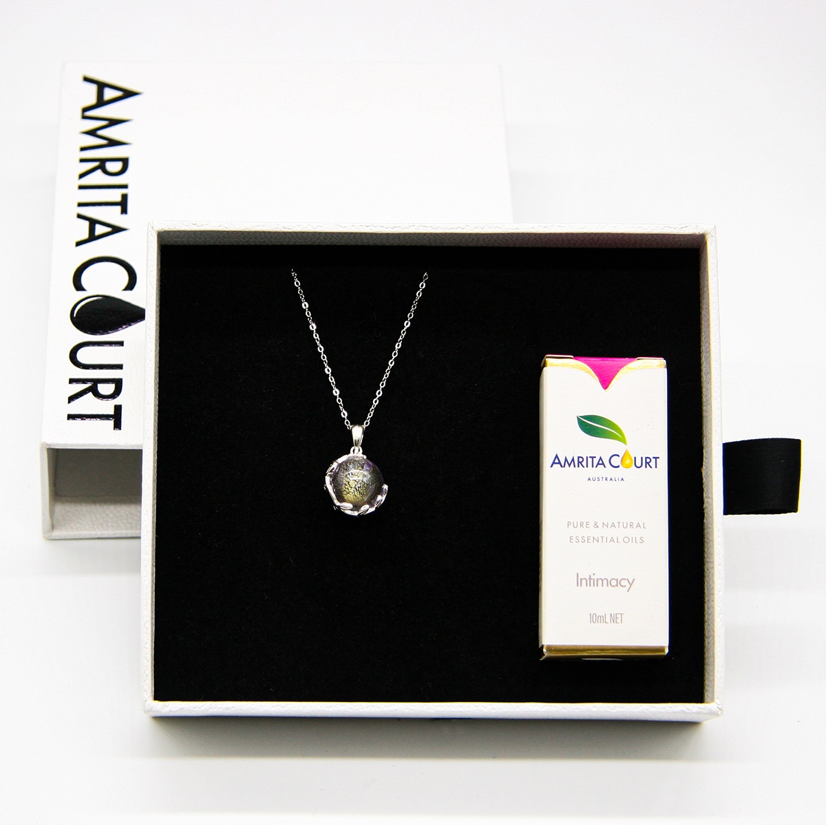 Gift Gox - Aroma Necklace White Gold - Planet Lunar Lavender (Lanvender Purple) + Purify
