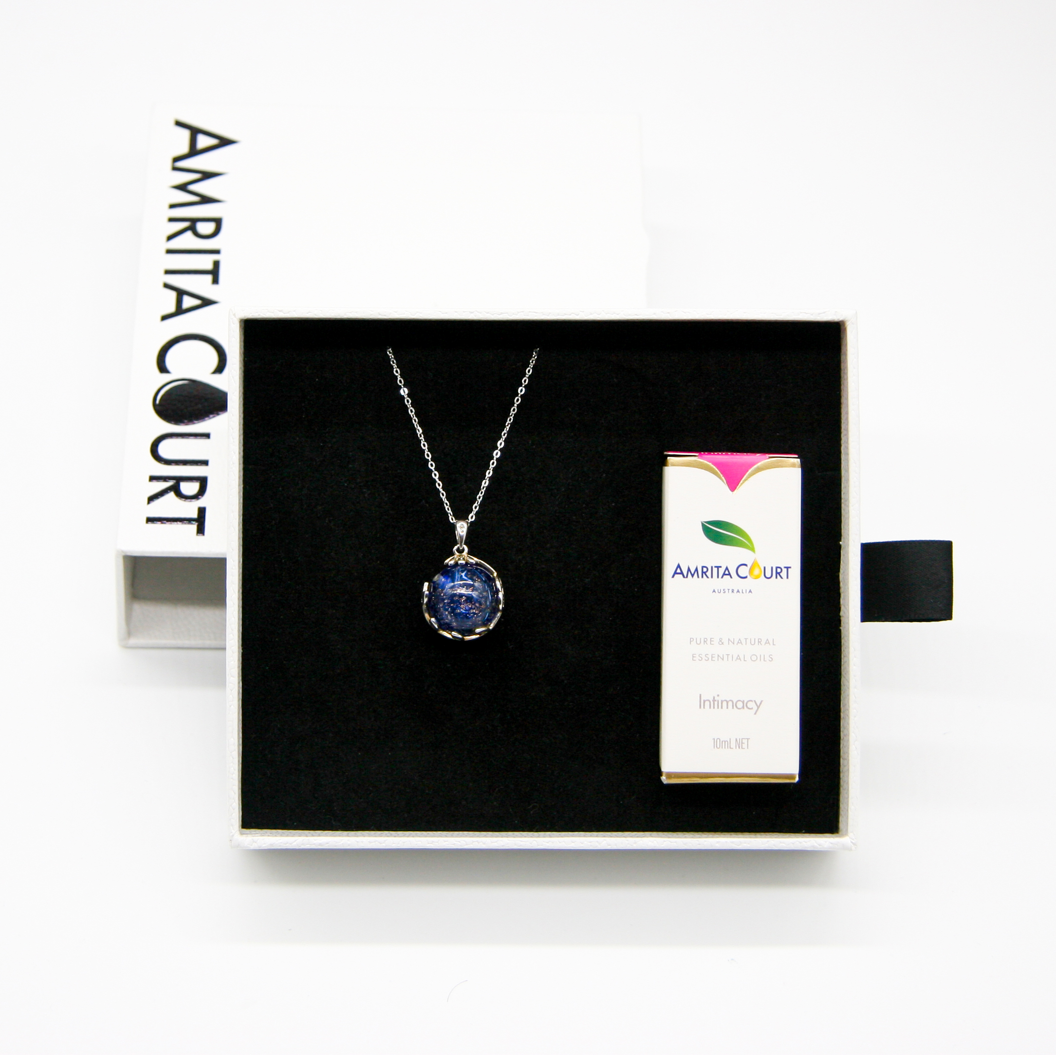 Gift Gox - Aroma Necklace White Gold - Planet Celestial Sapphire (Blue) + Purify