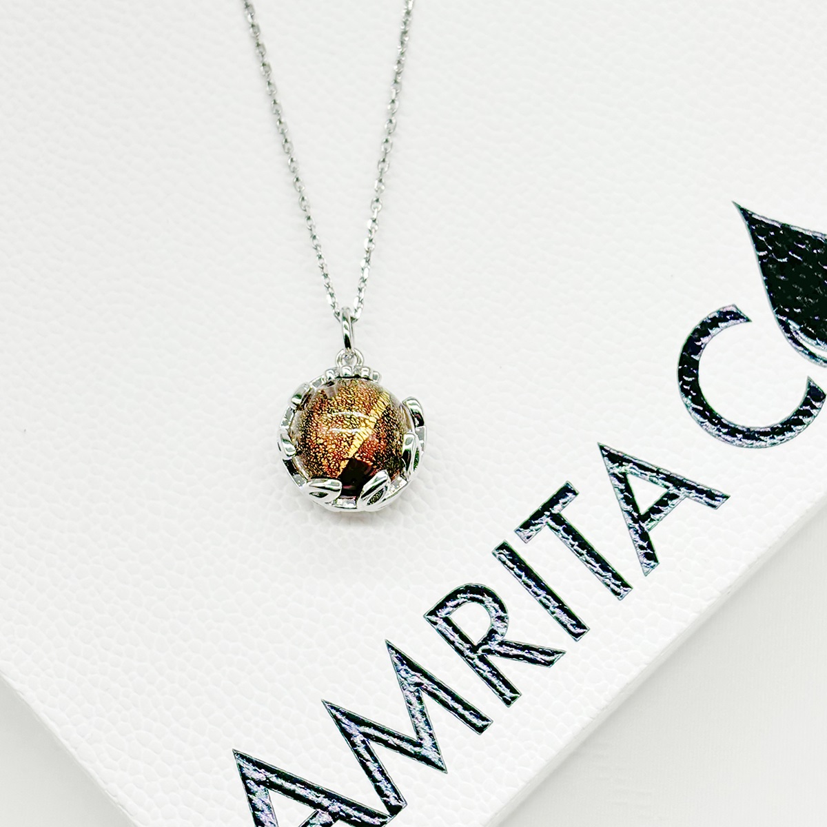 Gift Gox - Aroma Necklace White Gold - Planet Plutonian Amethyst (Golden Purple) + Purify