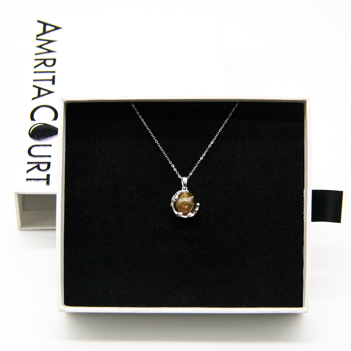 Gift Gox - Aroma Necklace White Gold - Planet Plutonian Amethyst (Golden Purple) + Purify