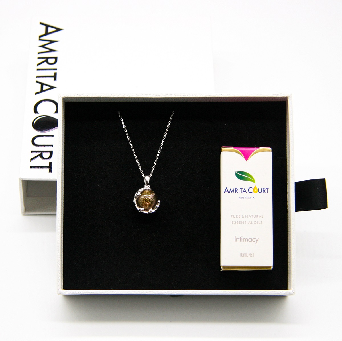 Gift Gox - Aroma Necklace White Gold - Planet Plutonian Amethyst (Golden Purple) + Purify