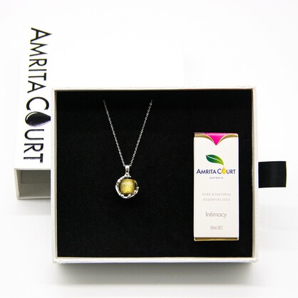 Gift Gox - Aroma Necklace White Gold - Planet Stellar Midnight (Golden dark blue) + Purify