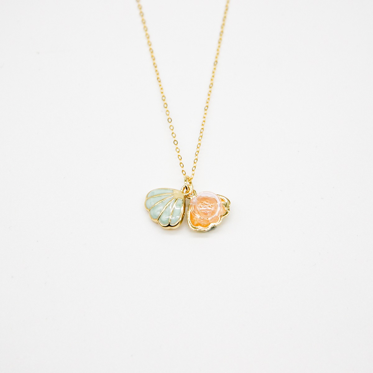 Gift Gox - Aroma Necklace 925 Silver, Gold coated - Green Shell Paradise Peach (Pink) + Purify