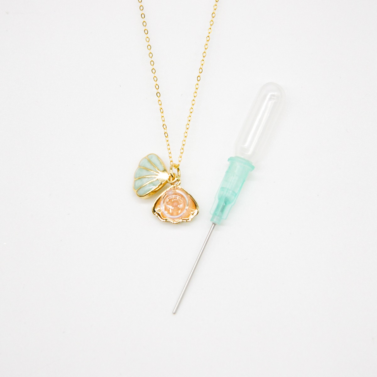Gift Gox - Aroma Necklace 925 Silver, Gold coated - Green Shell Paradise Peach (Pink) + Purify