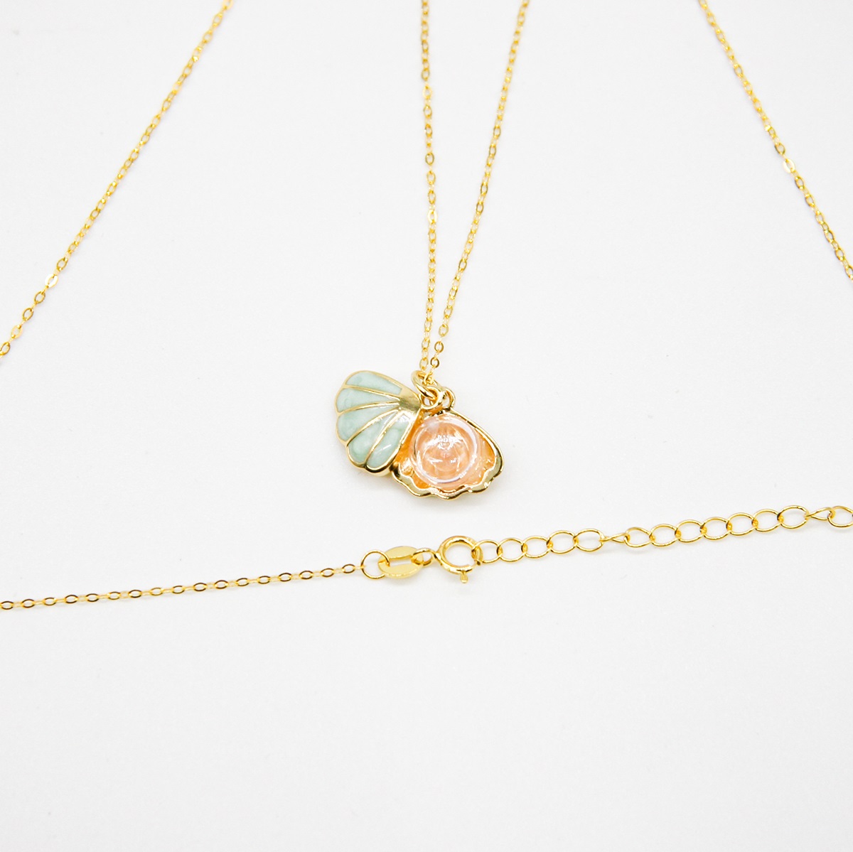 Gift Gox - Aroma Necklace 925 Silver, Gold coated - Green Shell Paradise Peach (Pink) + Purify