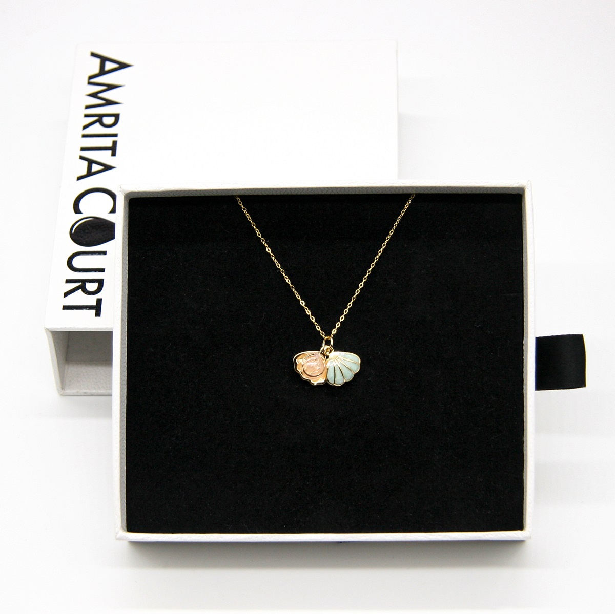 Gift Gox - Aroma Necklace 925 Silver, Gold coated - Green Shell Paradise Peach (Pink) + Purify